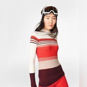 Sweaty Betty SMALL Betty Merino Base Layer Top 100% merino wool red white